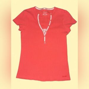 IZOD Coral Henley Short Sleeve with Lace